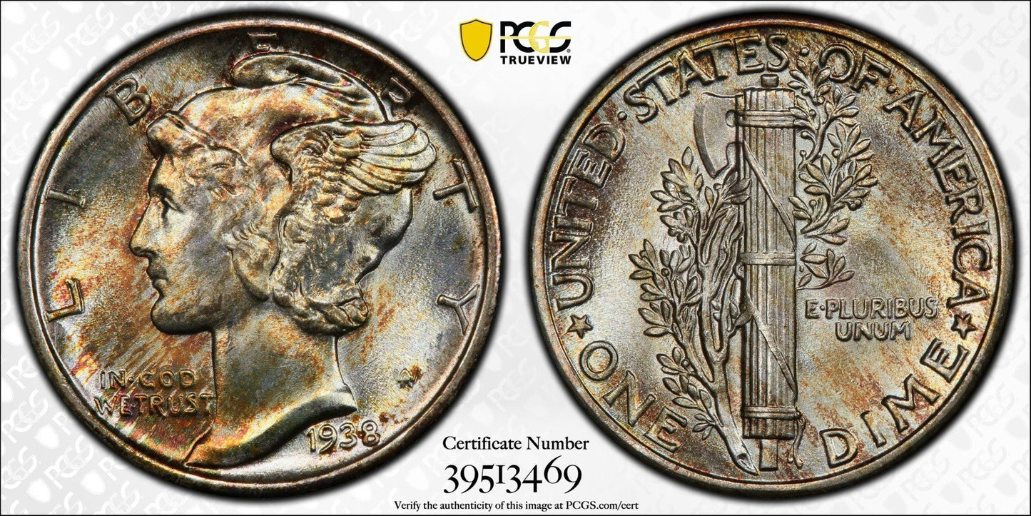 1938 Mercury Dime - PCGS MS67FB CAC - Superb Gem Full Bands Silver 10C Registry