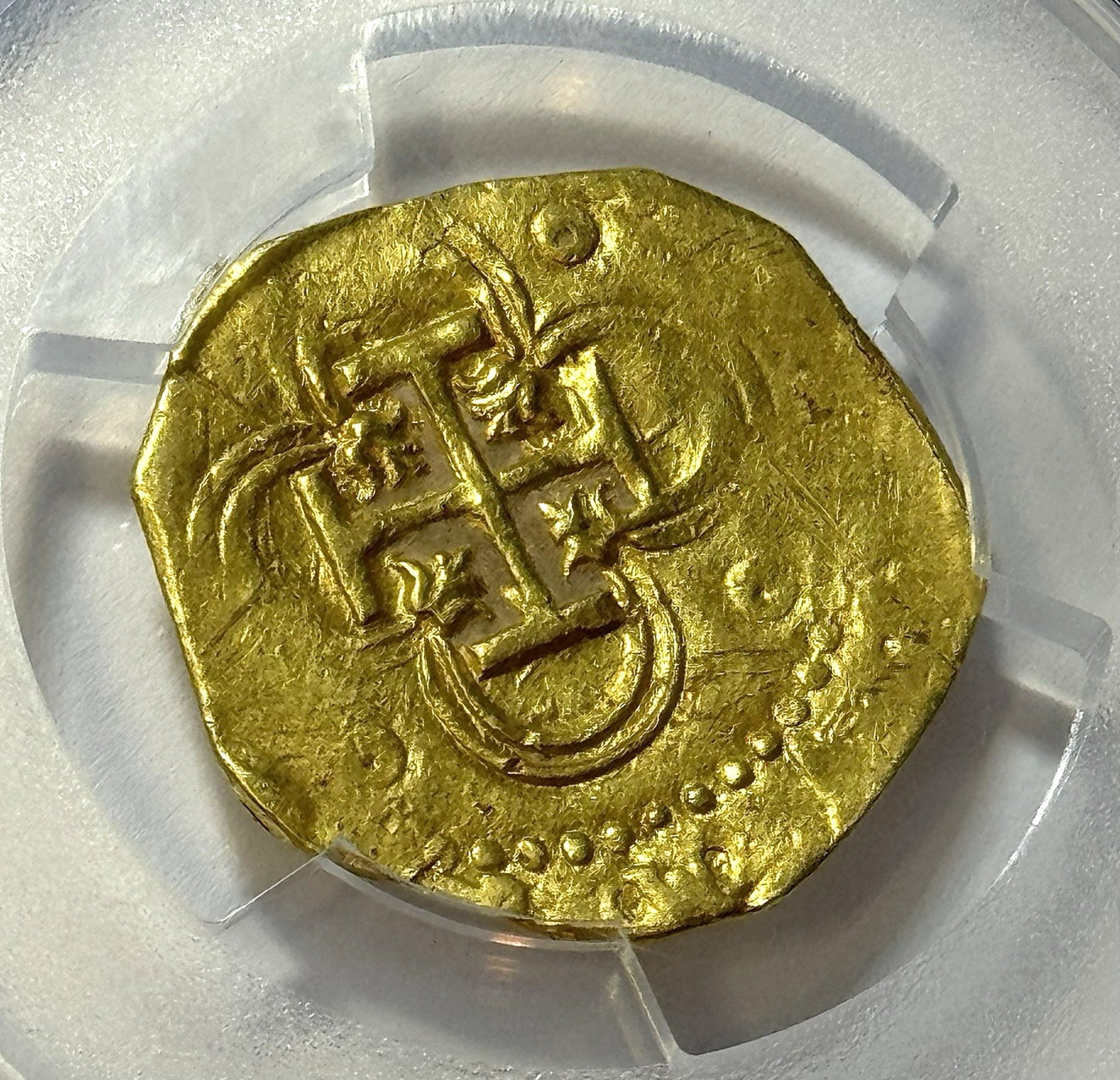 1590-B 2 Escudos RARE Gold — Seville Mint | Philip II | PCGS Genuine AU Details