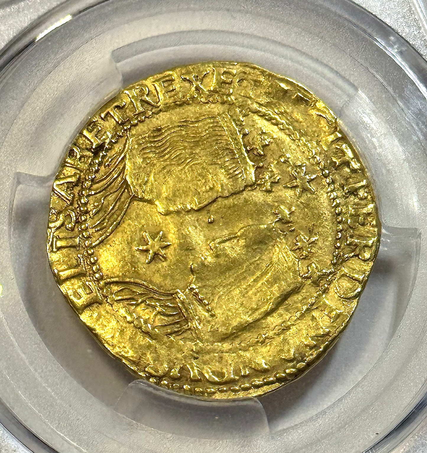 1622–1626 Spanish Barcelona Gold Trenti · PCGS AU55 · Paired Bust · Calicó 362
