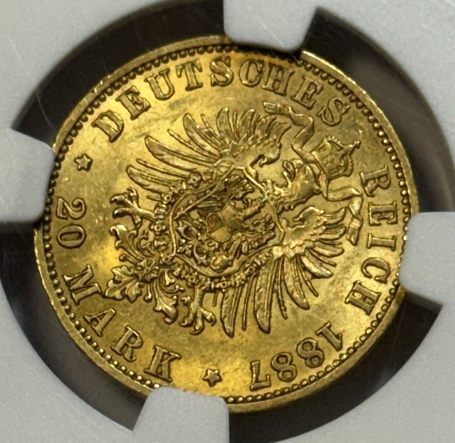 1887-A Prussia 20 Mark Gold – Wilhelm I – NGC AU58