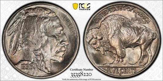 1936-S Buffalo Nickel - PCGS MS66 - Gold Shield Gem BU 5C Nice Original Coin