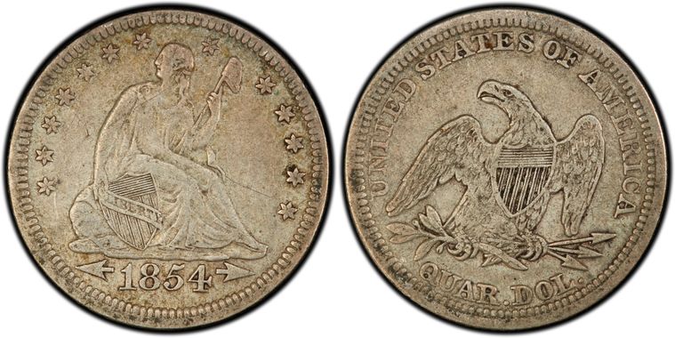 1854 Seated Liberty Quarter Arrows PCGS VF35 | Silver | Historic Key Type Coin