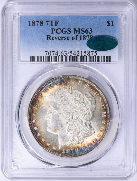 1878 7TF Morgan Dollar - PCGS MS63 CAC - Peripheral Rainbow Toned - See Video!