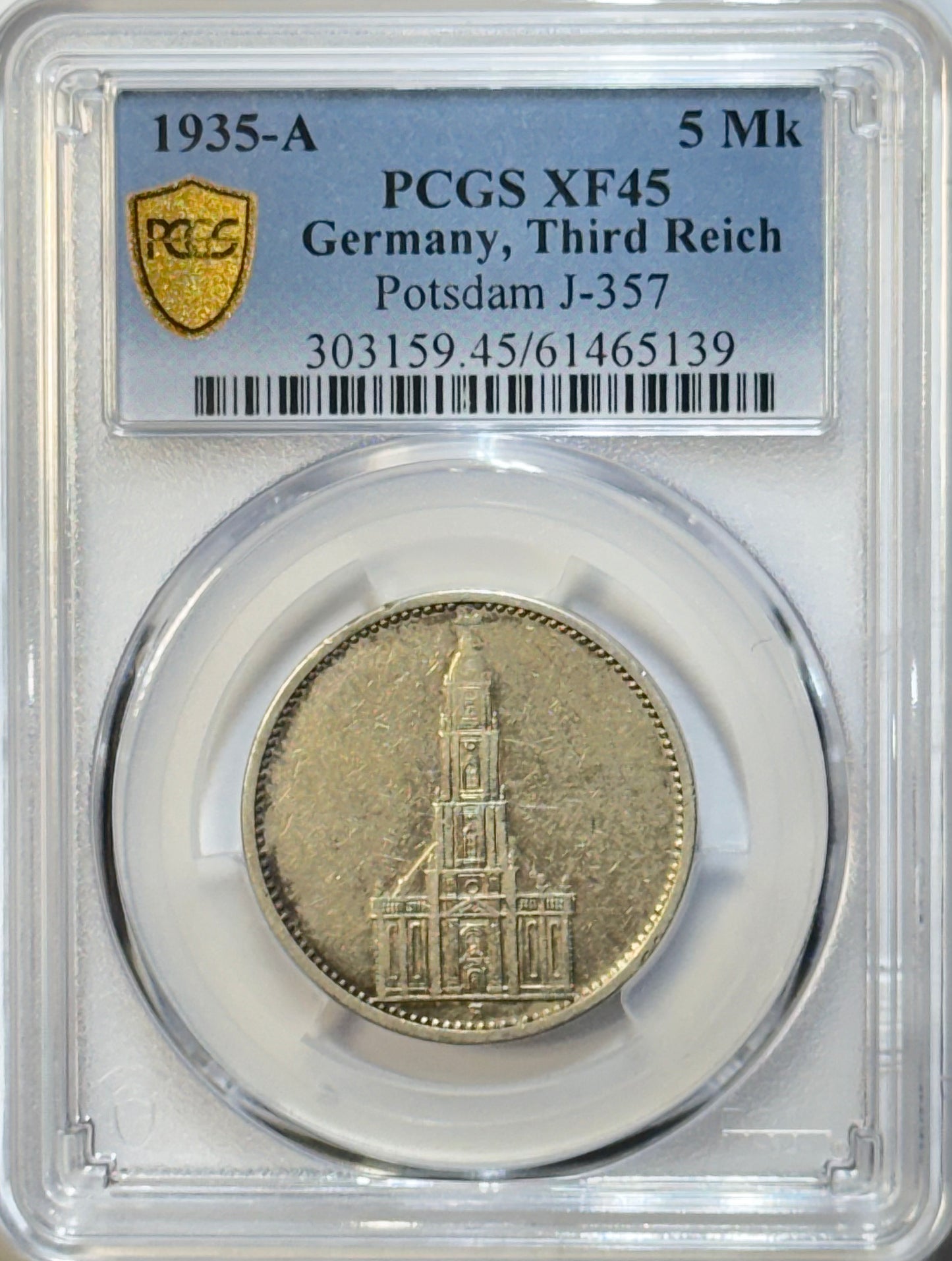 1935-A Germany 5 Reichsmark - PCGS XF45 - SIlver