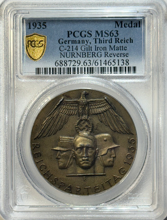 1935 Germany C-214 Nürnberg Medal – PCGS MS63 – Gilt Iron Matte – Certified Mint State