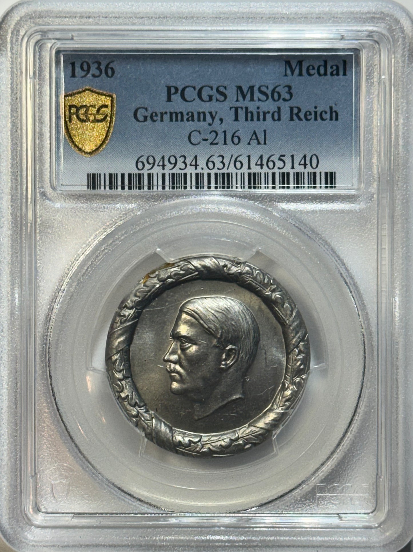 1936 Germany C-216 Aluminum Medal – PCGS MS63 – Certified Mint State