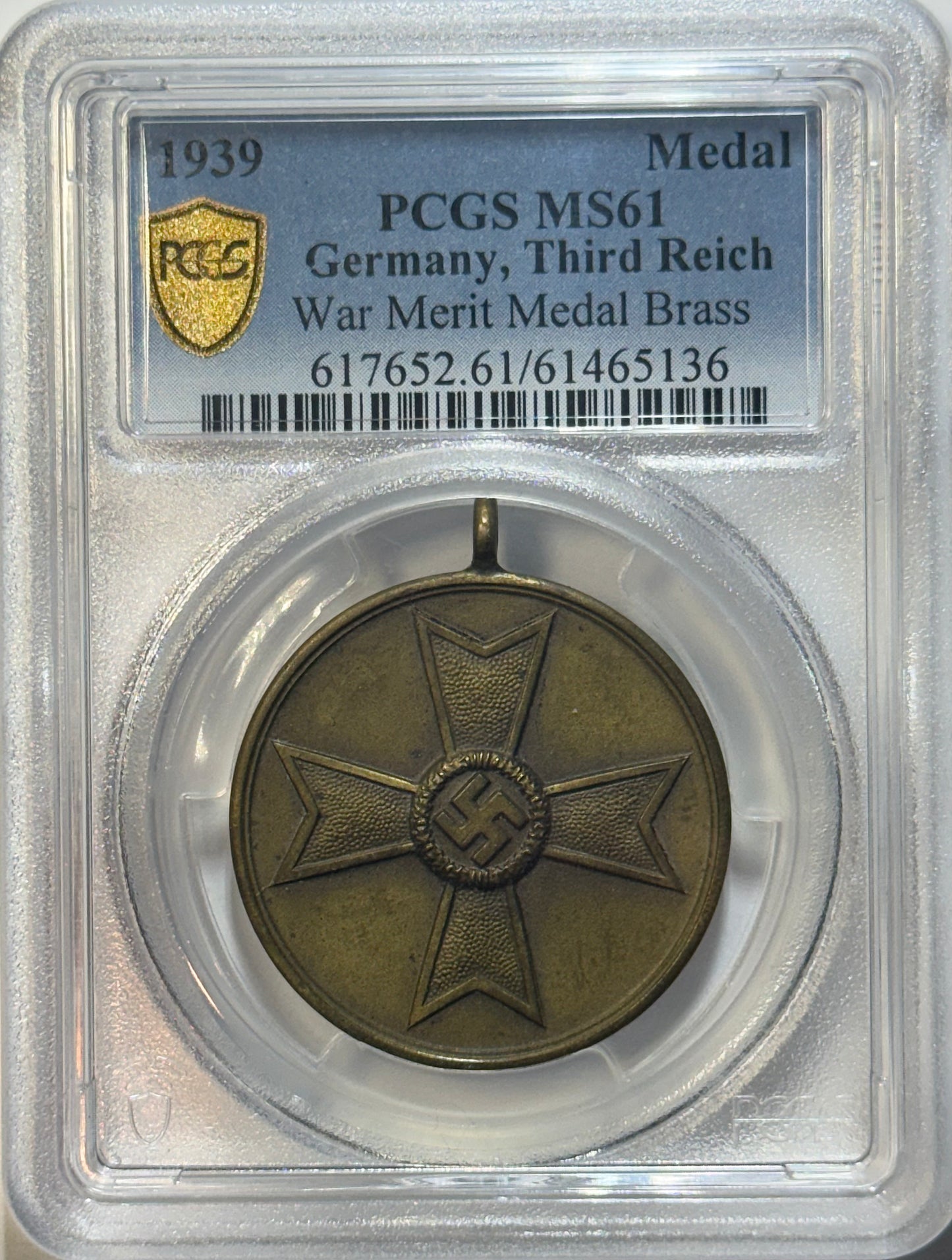 1939 Germany War Merit Medal – PCGS MS61 – Brass – Certified Mint State