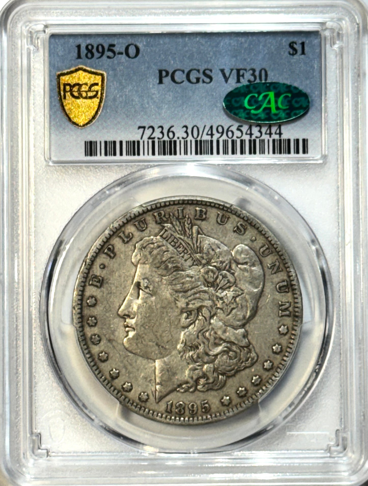 1895-O Morgan Silver Dollar PCGS VF30 CAC Gold Shield Better Date $1 Key Coin