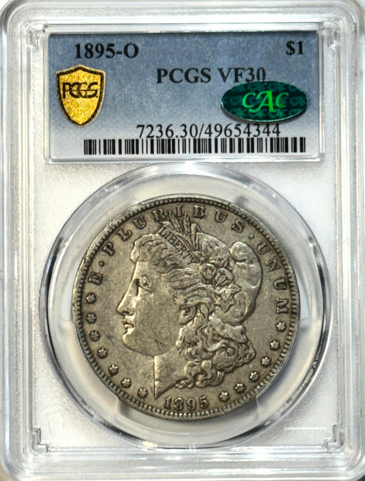 1895-O Morgan Silver Dollar PCGS VF30 CAC Gold Shield Better Date $1 Key Coin