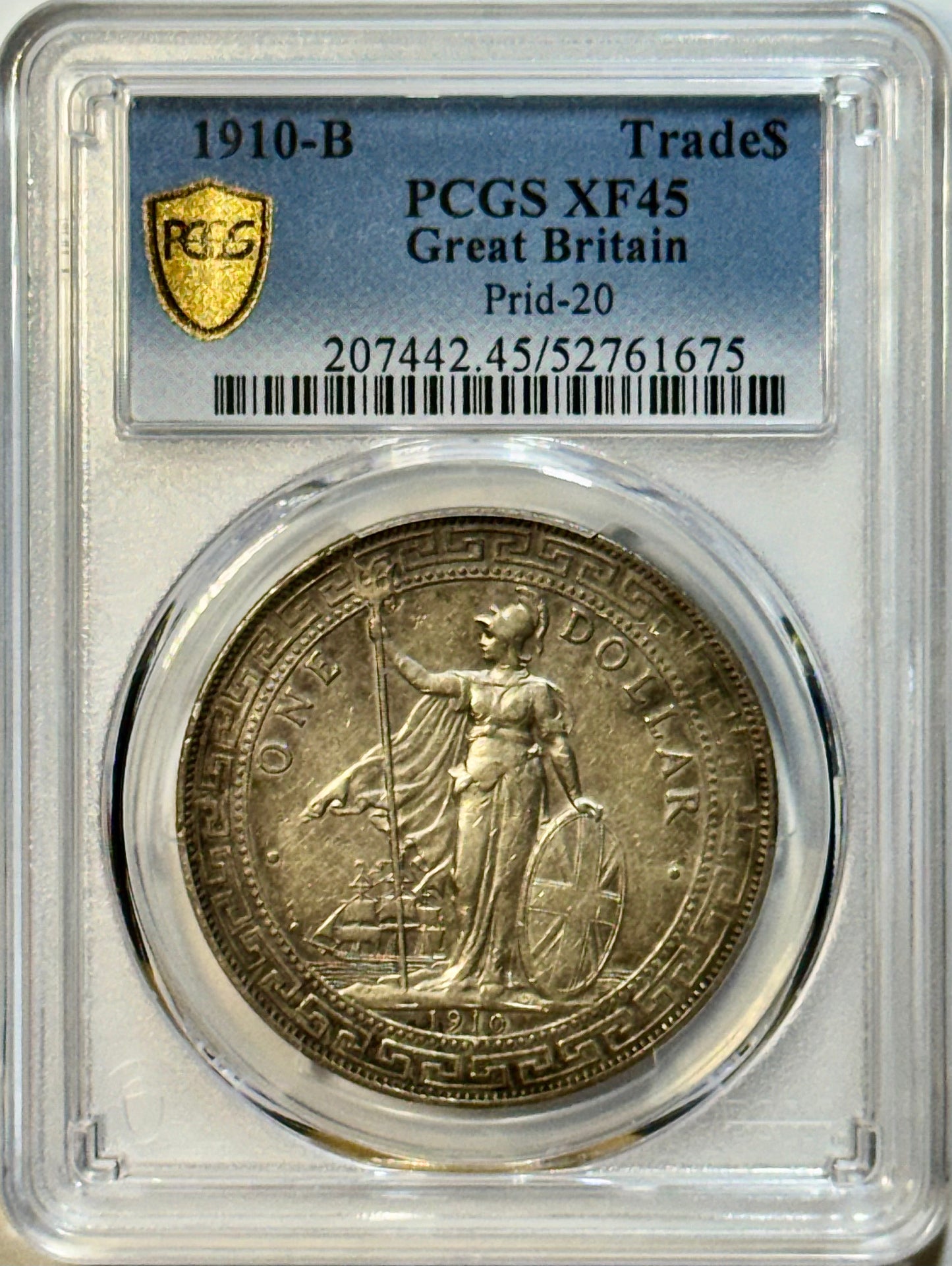 1910-B Great Britain Trade Dollar PCGS XF45 Gold Shield - British Prid-20 Silver