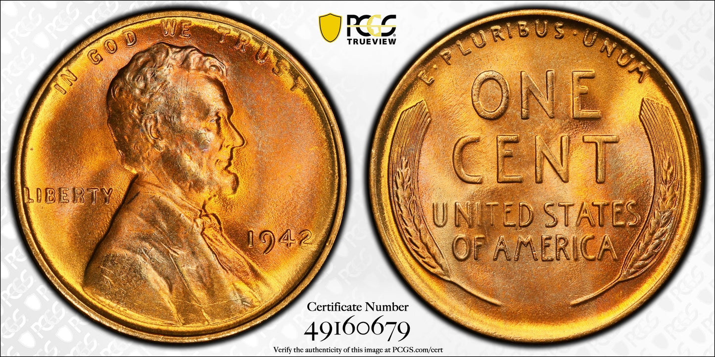 1942 Lincoln Wheat Cent - PCGS MS66+ RD CAC - Gold Shield Superb Gem Penny 1C