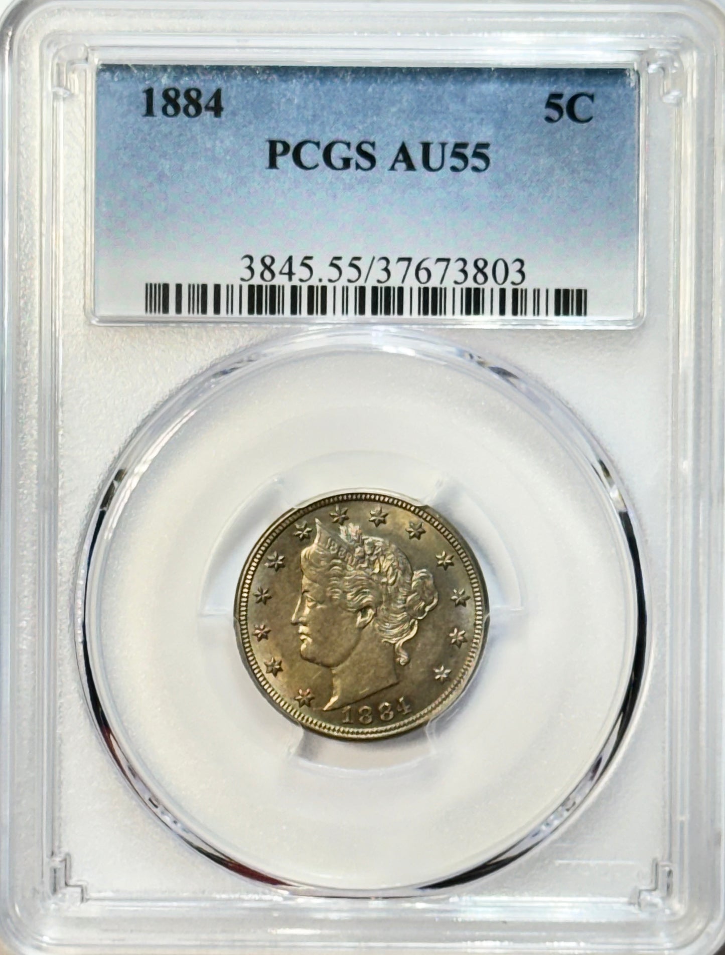 1884 Liberty Head V Nickel WITH CENTS - PCGS AU55 - Beautiful Certified 5C