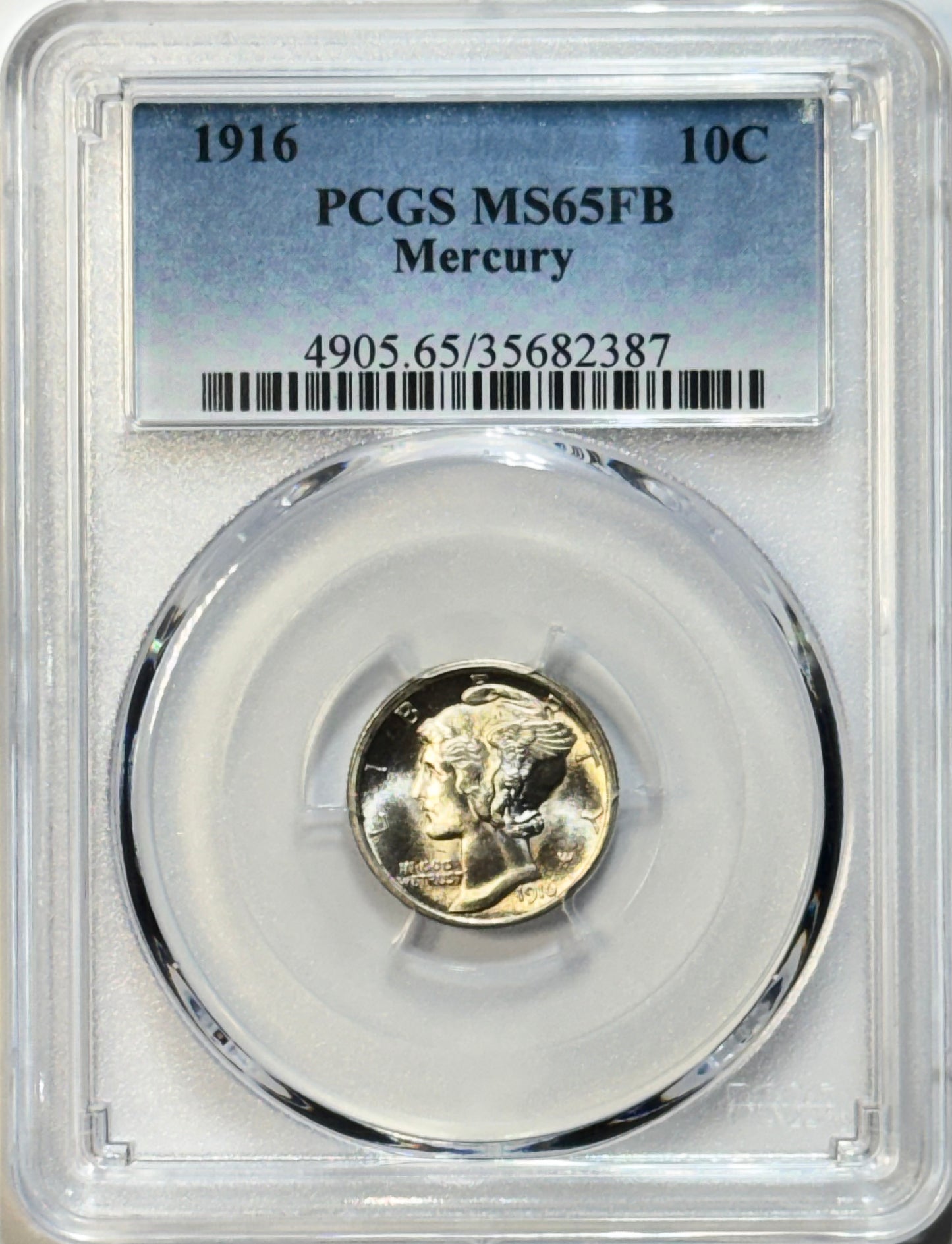 1916 Mercury Dime 10C - PCGS MS65FB - Full Bands Gem Mint State First Year Coin