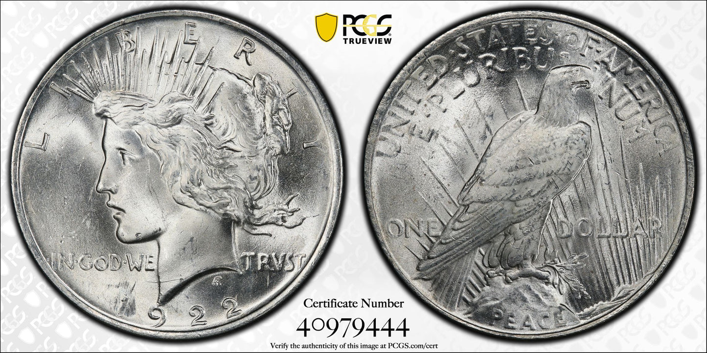 1922 Peace Dollar VAM 2F Hair Pin Top 50 - PCGS MS63 - Gold Shield PQ