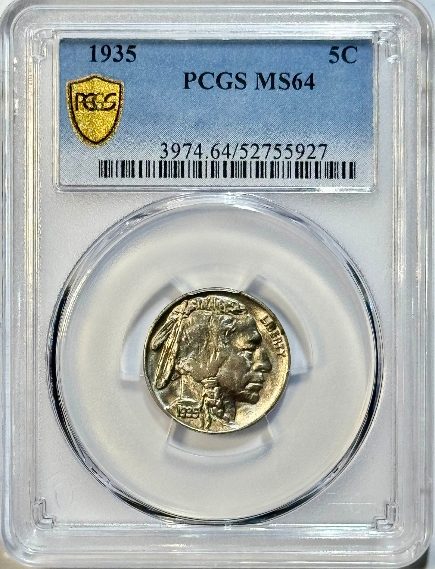 1935 Buffalo Nickel - PCGS MS64 - Gold Shield TrueView Gem BU 5C Nice Luster