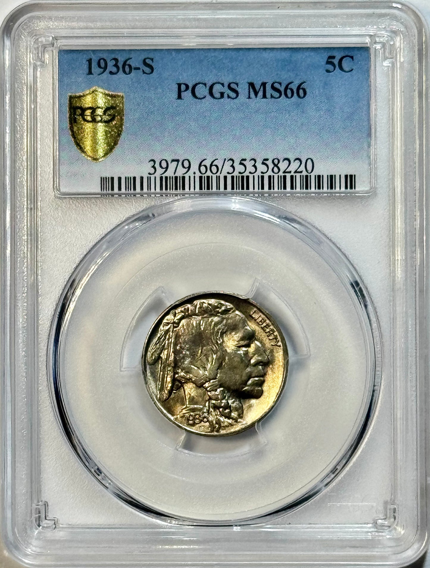 1936-S Buffalo Nickel - PCGS MS66 - Gold Shield Gem BU 5C Nice Original Coin
