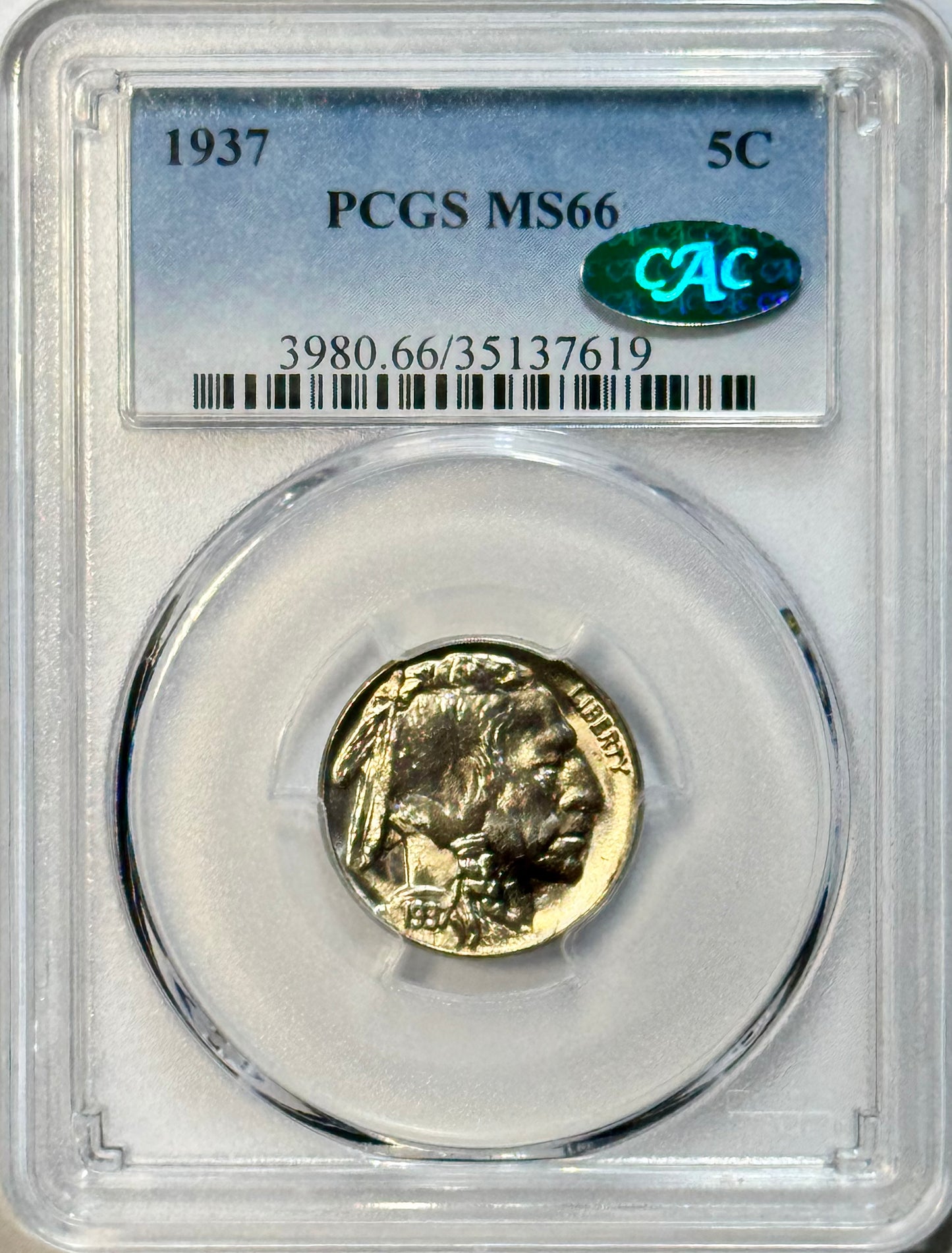 1937 Buffalo Nickel - PCGS MS66 CAC - Gem BU 5C Premium Quality Philadelphia
