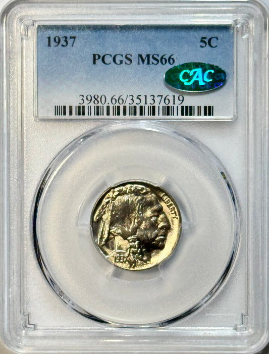 1937 Buffalo Nickel - PCGS MS66 CAC - Gem BU 5C Premium Quality Philadelphia