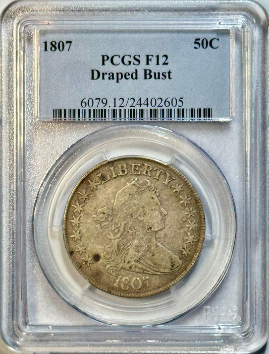 1807 Draped Bust Half Dollar - PCGS F12 - 50C Early U.S. Silver Original Coin