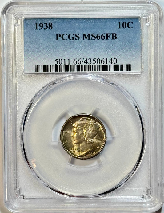 1938 Mercury Dime - PCGS MS66FB - Full Bands 10C Silver Philadelphia