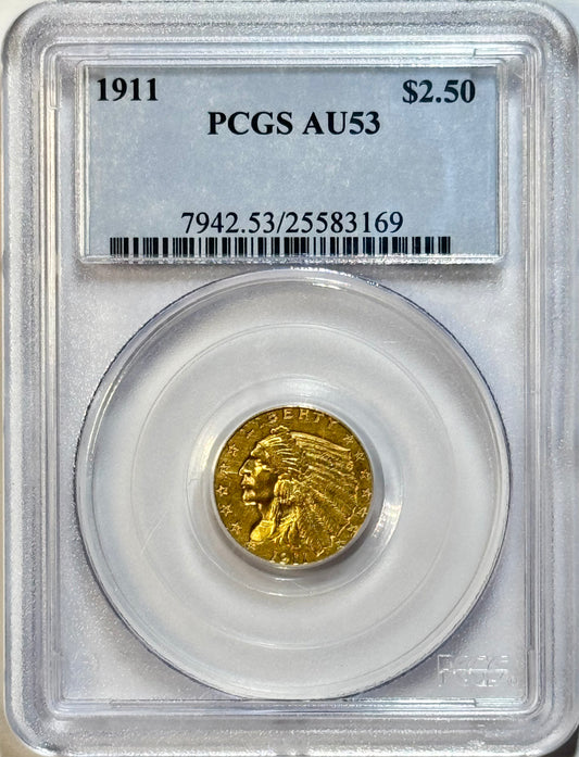 1911 $2.50 Indian Head Quarter Eagle - PCGS AU53 - Pre-1933 .90 Fine Gold!