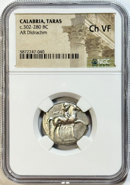 302-280 BC Calabria Taras Tarentum Ancient Greek AR Didrachm Silver - NGC Ch VF