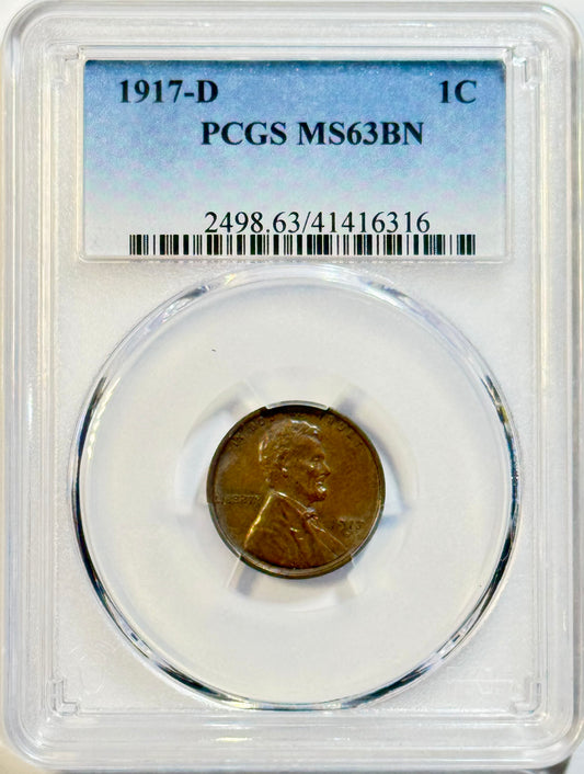 1917-D Lincoln Cent - PCGS MS63BN - Brown Mint State Early Lincoln Penny 1C
