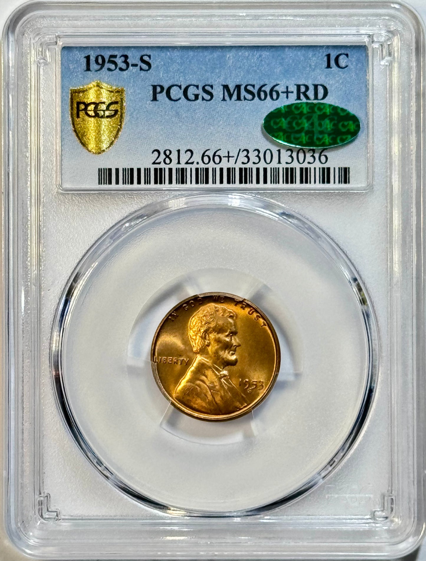 1953-S Lincoln Cent - PCGS MS66+RD CAC - TrueView Red Gem Wheat Penny 1C