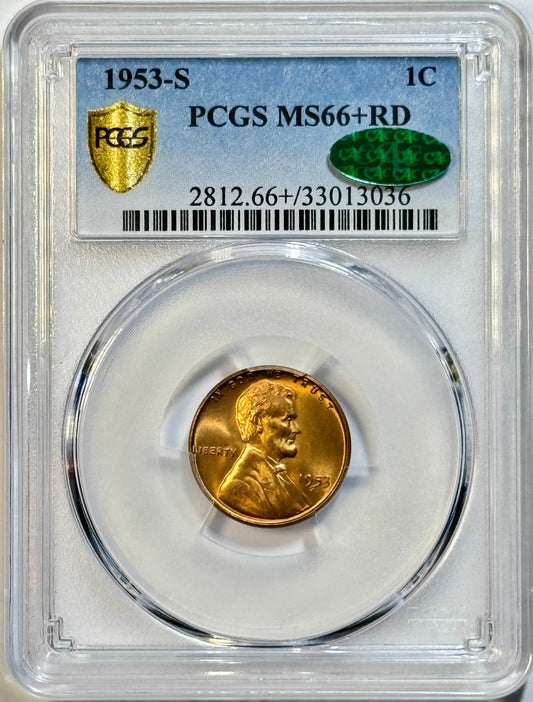 1953-S Lincoln Cent - PCGS MS66+RD CAC - TrueView Red Gem Wheat Penny 1C