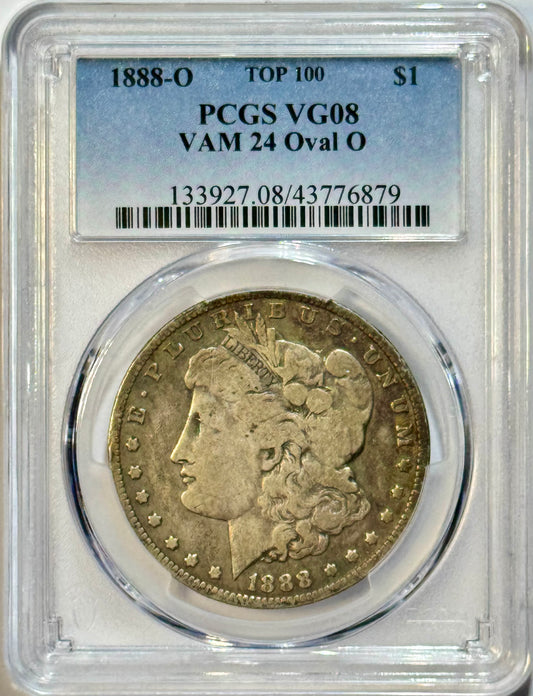 1888-O Morgan Dollar - PCGS VG08 - VAM-24 Oval O Top 100 Toned Obverse Silver $1