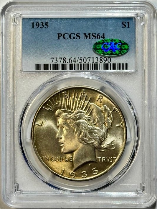 1935 Peace Dollar - PCGS MS64 CAC - Silver Dollar Premium Quality - See Video