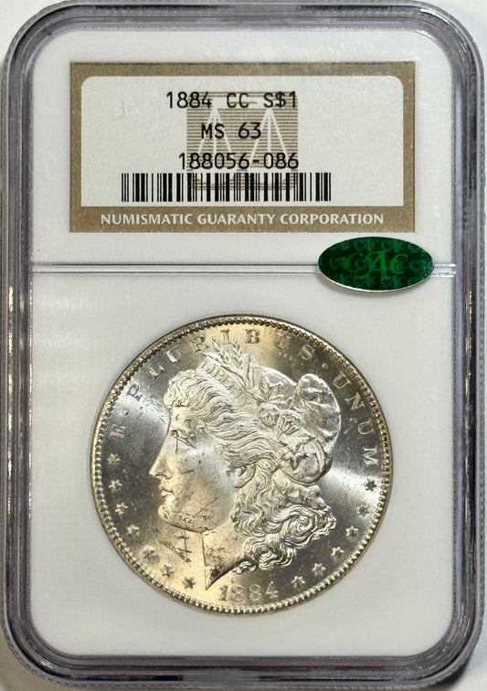1884-CC Morgan Dollar - NGC MS63 CAC - Carson City Silver Dollar Premium Quality