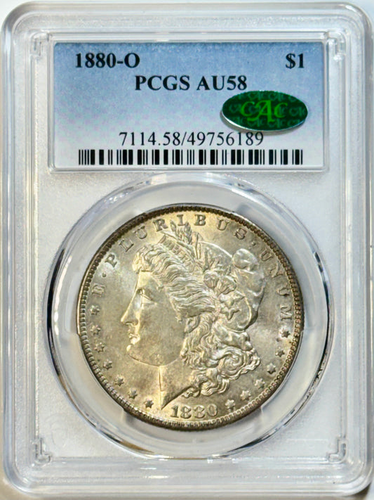 1880-O Morgan Silver Dollar - PCGS AU58 CAC - New Orleans Mint $1 90% Silver