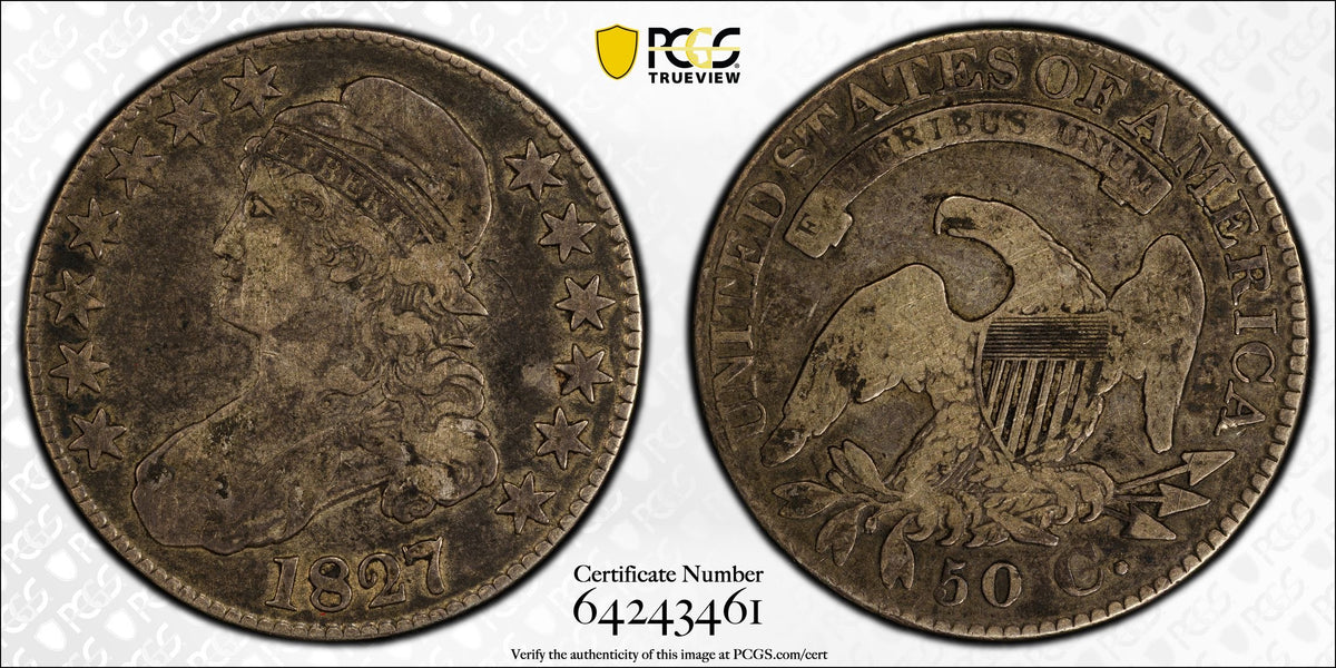 1827 Capped Bust Half Dollar - PCGS F12 - O-106 Square Base 2 50C Silver