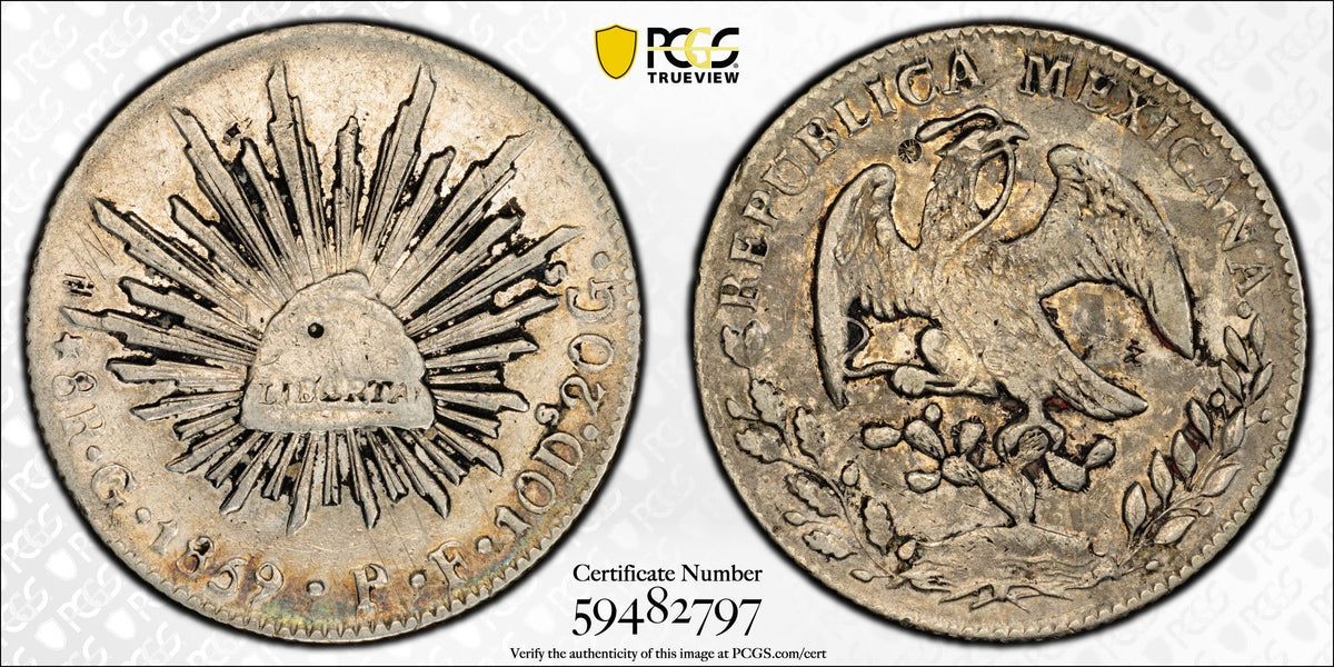 1859-Go PF Mexico 8 Reales - PCGS Genuine Chop Mark VF Detail -Guanajuato Silver