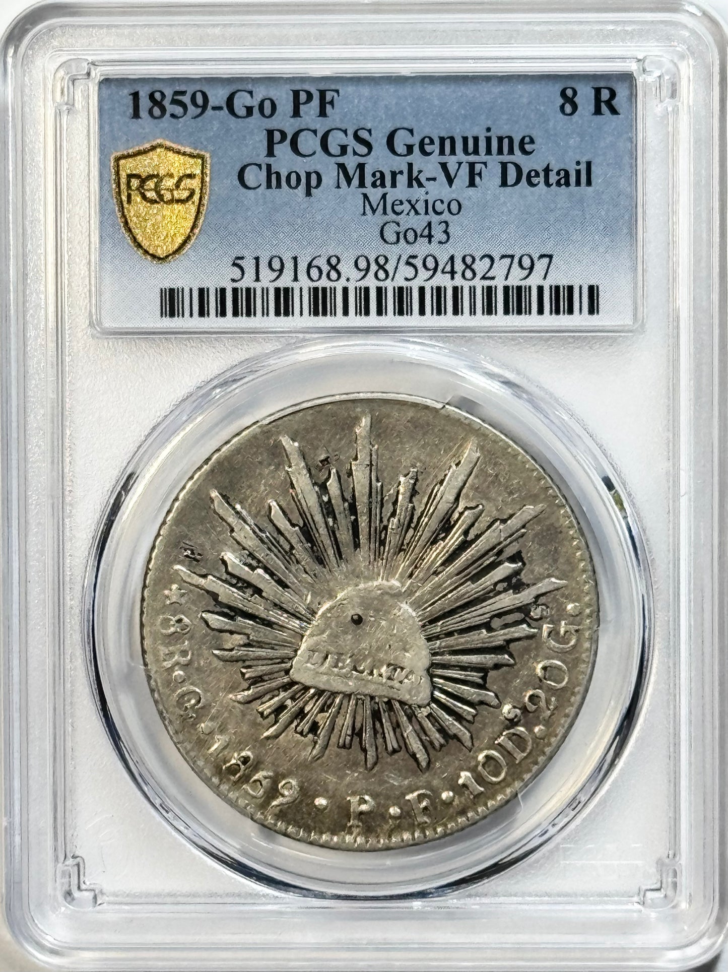 1859-Go PF Mexico 8 Reales - PCGS Genuine Chop Mark VF Detail -Guanajuato Silver