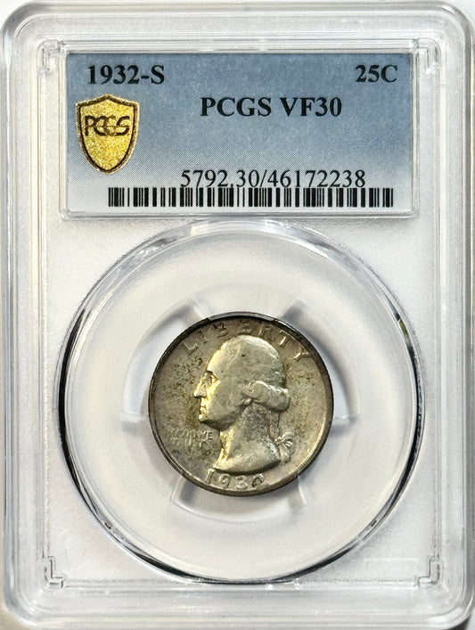 1932-S Washington Quarter - PCGS VF30 - Key Date 25C San Francisco 408K Mintage