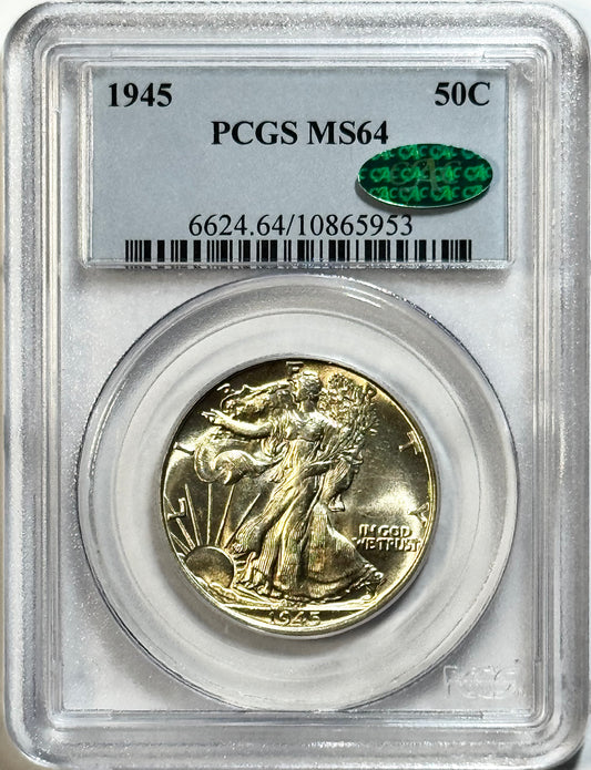 1945 Walking Liberty Half Dollar - PCGS MS64 CAC - Silver 50C