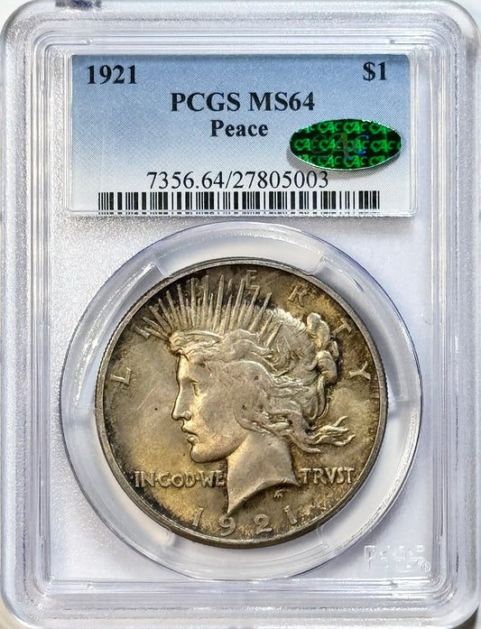 1921 Silver Peace Dollar - PCGS MS64 - Legacy CAC - High Relief SCARCE $1