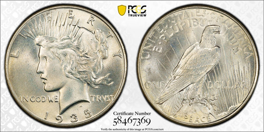1935 Silver Peace Dollar - PCGS MS65 - High Grade Philadelphia $1