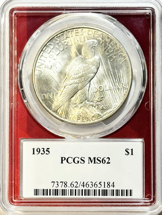 1935 Silver Peace Dollar - PCGS MS62 - Philadelphia High Grade $1