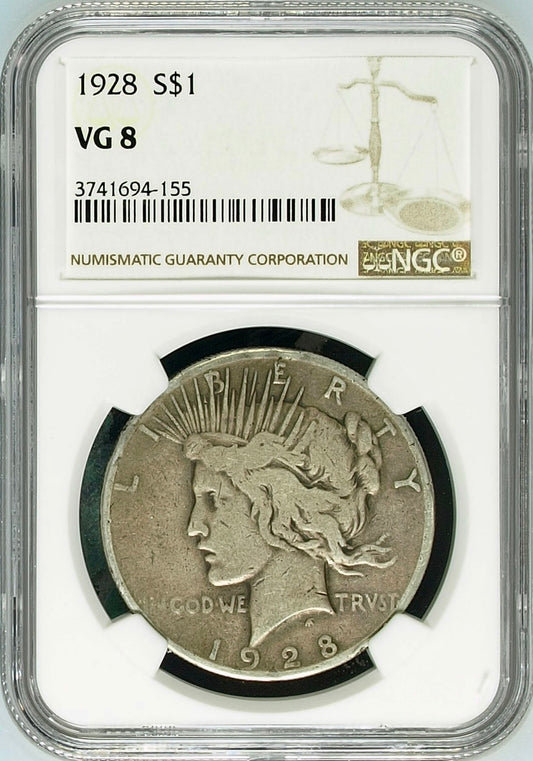 1928 Peace Dollar - NGC VG8 - Silver Key Date Philadelphia Mint