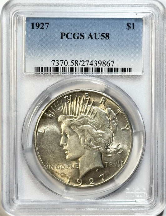 1927 Peace Dollar - PCGS AU58 - Silver $1 Better Date Philadelphia