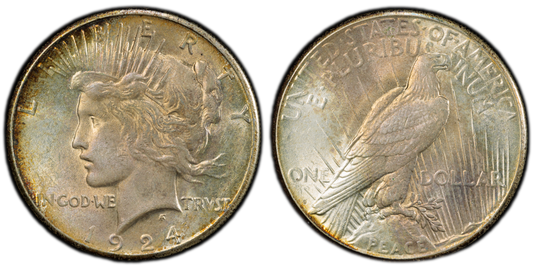 1924-S Peace Dollar - PCGS AU58 CAC - Silver $1 Beautiful Golden Toning