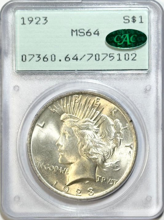 1923 Peace Dollar - PCGS MS64 Legacy CAC - Rattler Silver $1