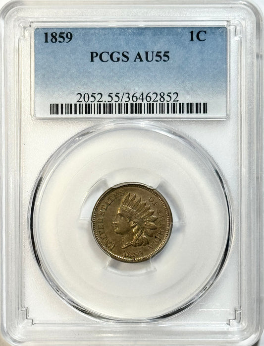 1859 Indian Head Cent - PCGS AU55 - 1C First Year Copper Nickel Philadelphia