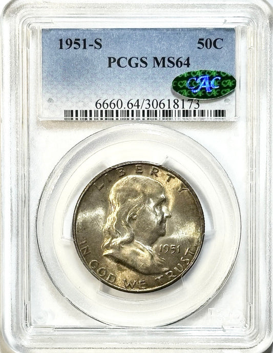 1951-S Franklin Half Dollar - PCGS MS64 - Legacy CAC 90% Silver San Francisco