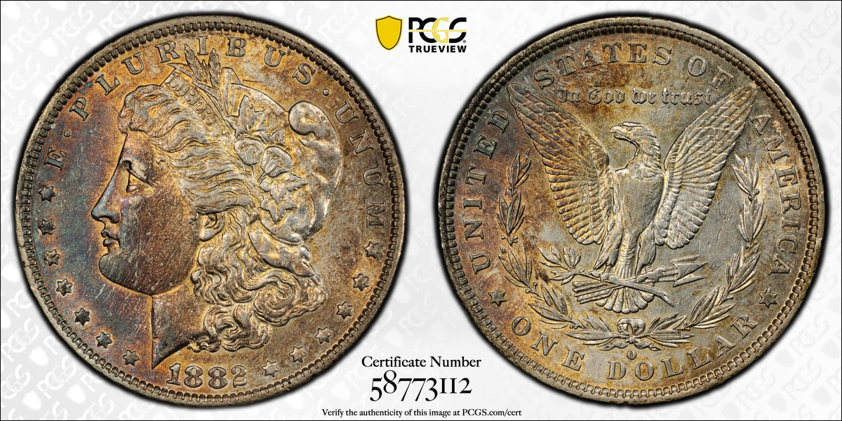 1882-O Morgan Silver Dollar - PCGS AU50 VAM 7 O/O Top 100 - Toned 90% Silver