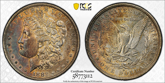 1882-O Morgan Silver Dollar - PCGS AU50 VAM 7 O/O Top 100 - Toned 90% Silver