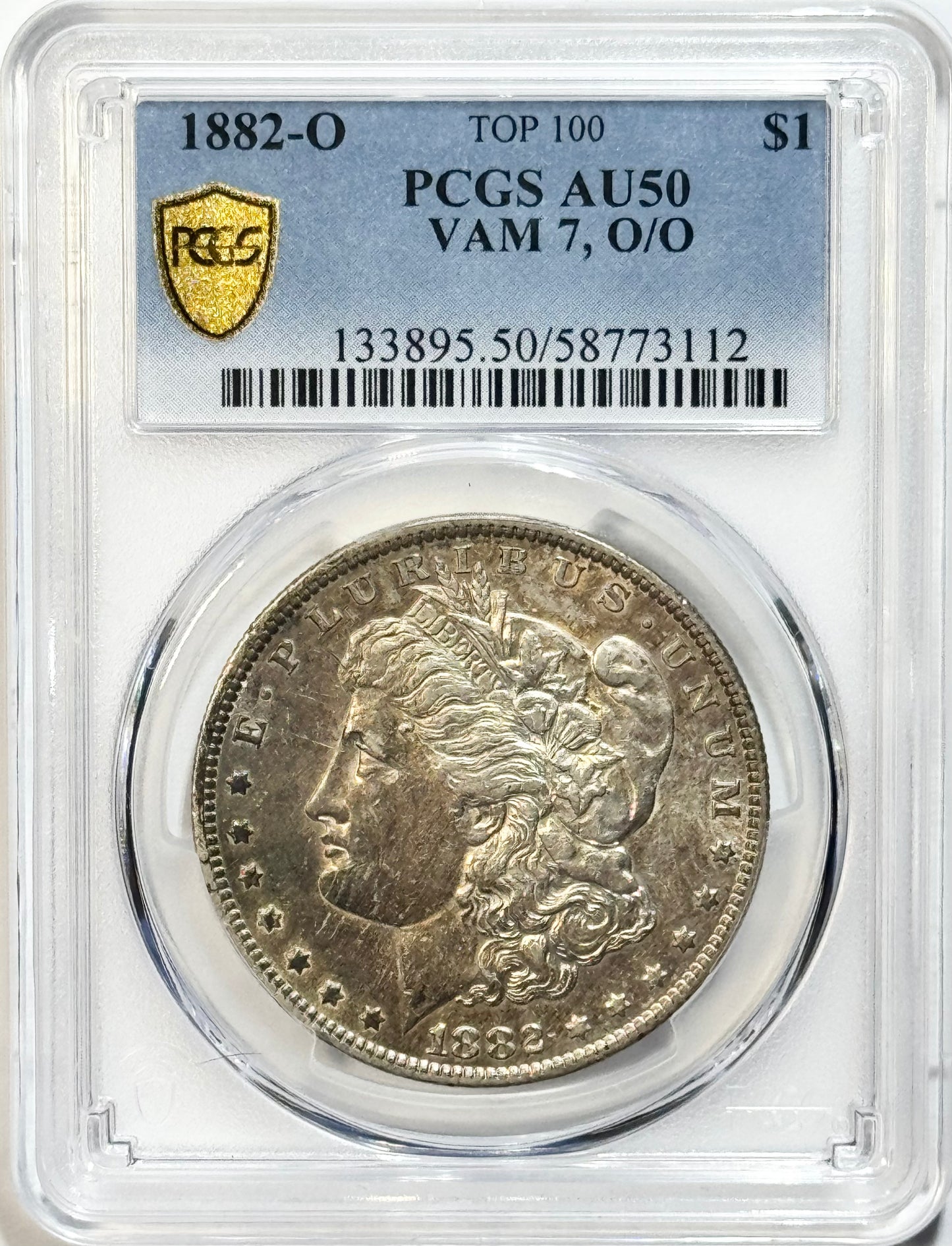 1882-O Morgan Silver Dollar - PCGS AU50 VAM 7 O/O Top 100 - Toned 90% Silver
